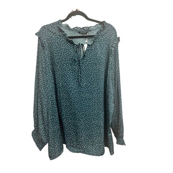 Bloomchic Polka Dot Long Sleeve Blouse Green - Picture 2 of 5